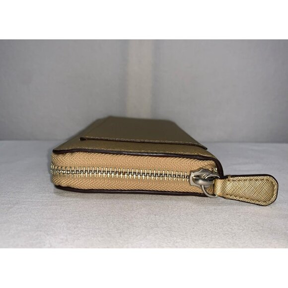 Coach Crossgrain Leather Zip Around Wallet Front Pocket Gold - Picture 5 of 12